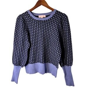 Philosophy Republic Clothing Houndstooth Puff Sleeve Sweater Blue Black‎ Size M